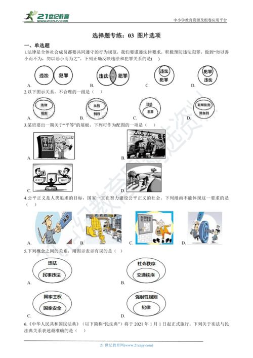 2021年中考道德与法治考前冲刺 选择题专练 03 图片选项 含解析